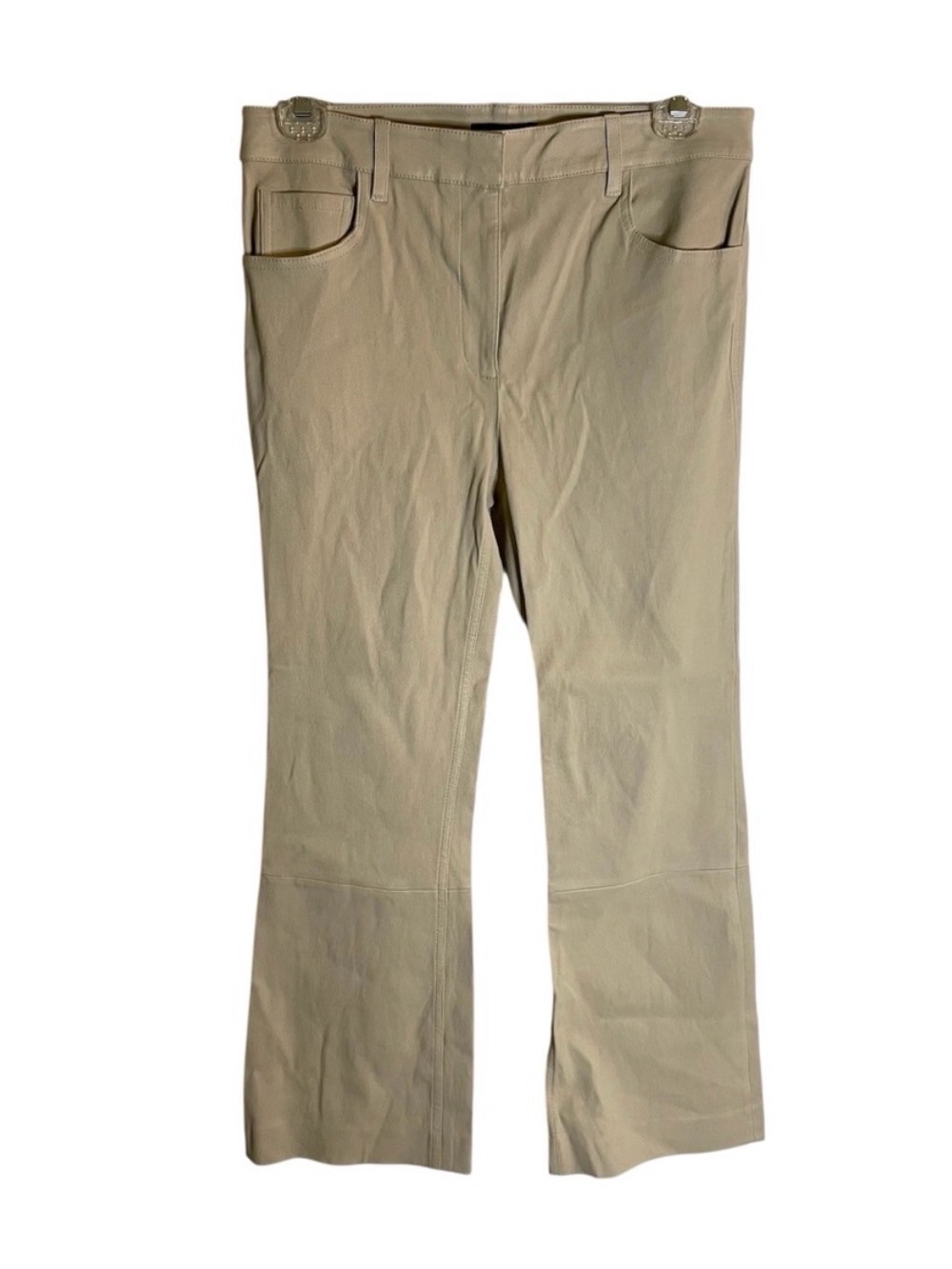 Theory Cream color Boot Cut Lamb Leather Pants Size 4 capsule light academia